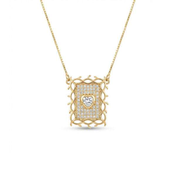 Colar Quadrado Coração Cravejado Banhado em Ouro 18k