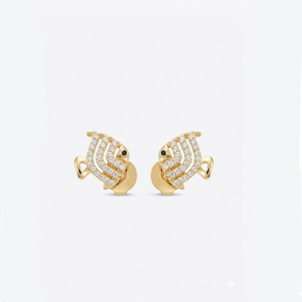 Brinco Peixinho Cravejado Banhado em Ouro 18k