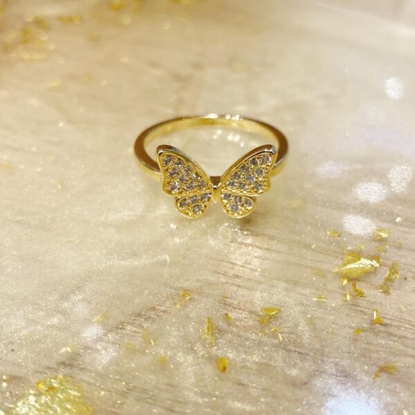 Anel Borboleta Cravejado Banhado em Ouro 18k