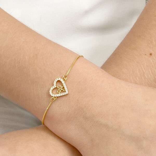 Pulseira Coração Fé Cravejado banhado em Ouro 18k