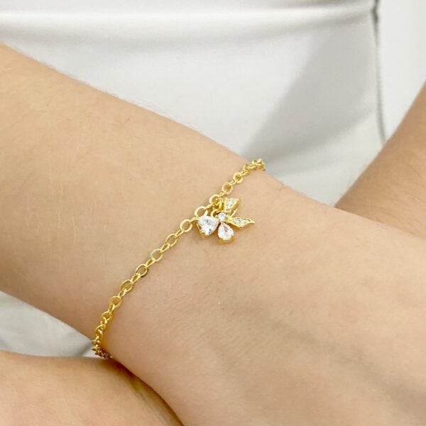 Pulseira Cadeadinho Laço Cravejado Banhado em Ouro 18k
