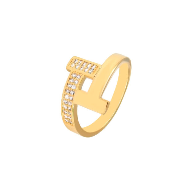 Anel T Cravejado Banhado em Ouro 18k