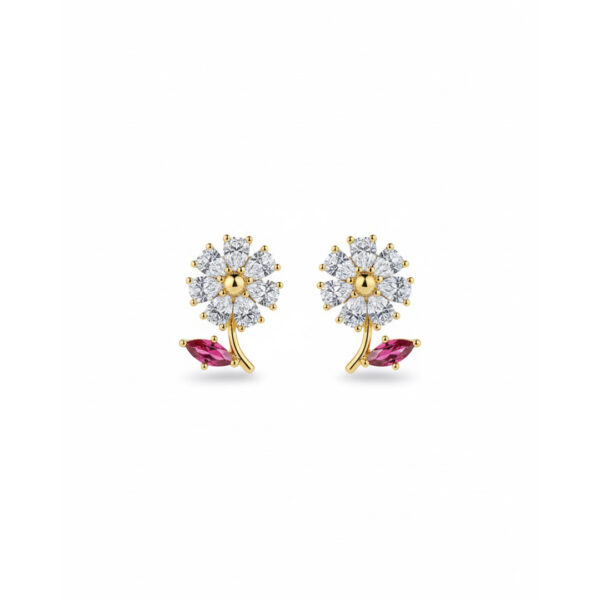 Brinco Flor Cravejado Banhado em Ouro 18k