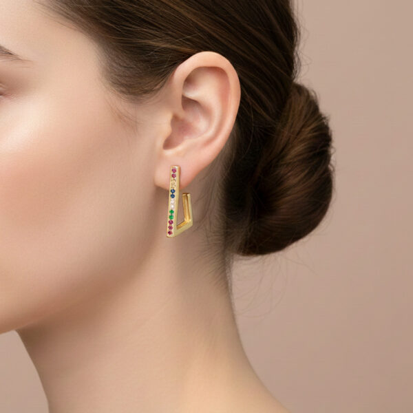 Brinco Hexagonal Cravejado Banhado em Ouro 18k