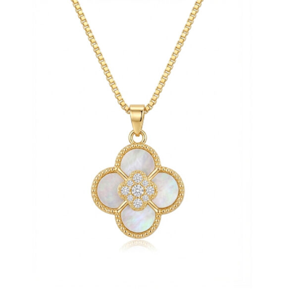 Colar Trevo Cravejado Banhado em Ouro 18k