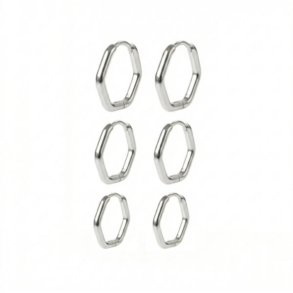 Brinco Trio Argola Hexagonal em Aço