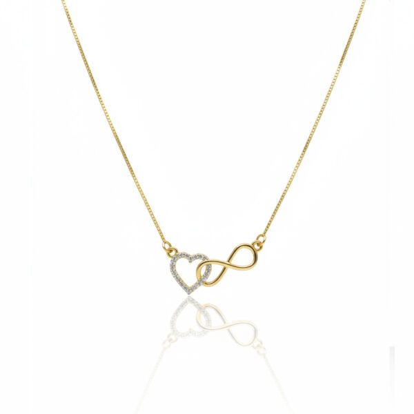 Colar Infinito Coração Cravejado Banhado em Ouro 18k