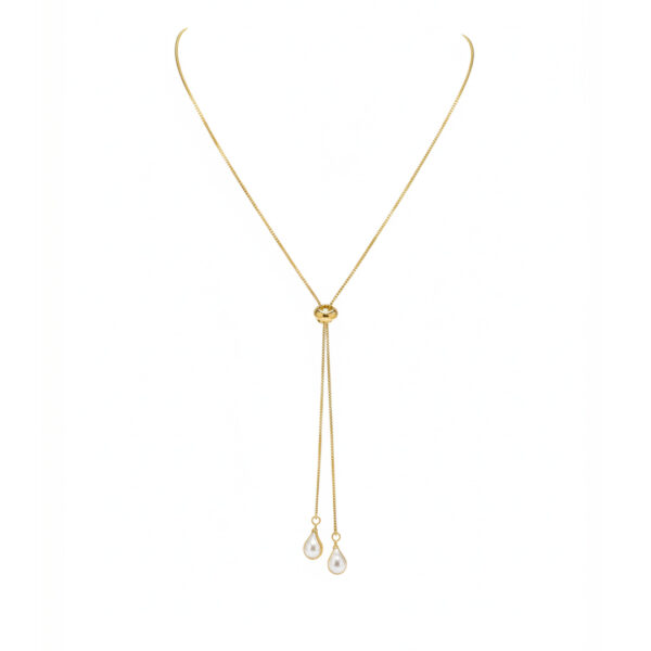 Colar Longo Gravatinha Perola Maroco Banhado em Ouro 18k