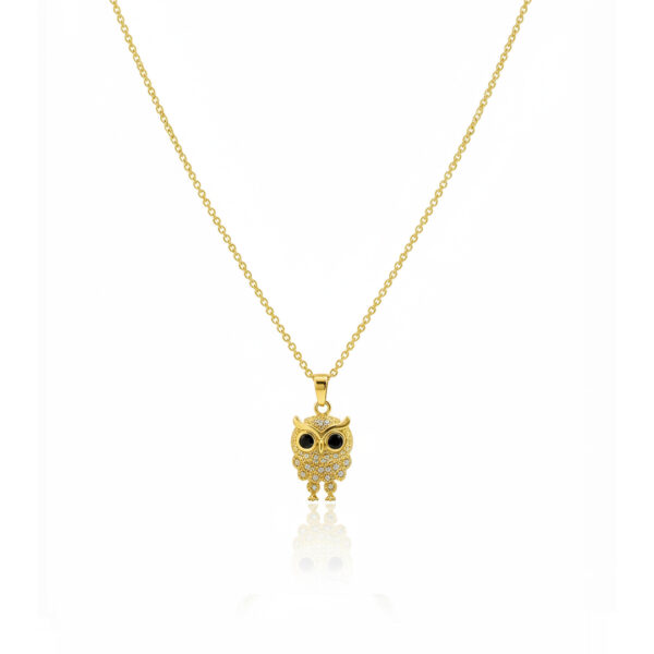 Colar Corujinha Cravejado Banhado em Ouro 18k