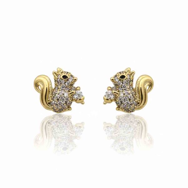 Brinco Esquilo Cravejado Banhado em Ouro 18k