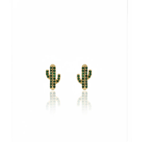 Brinco Cactozinho Cravejado Banhado em Ouro 18k