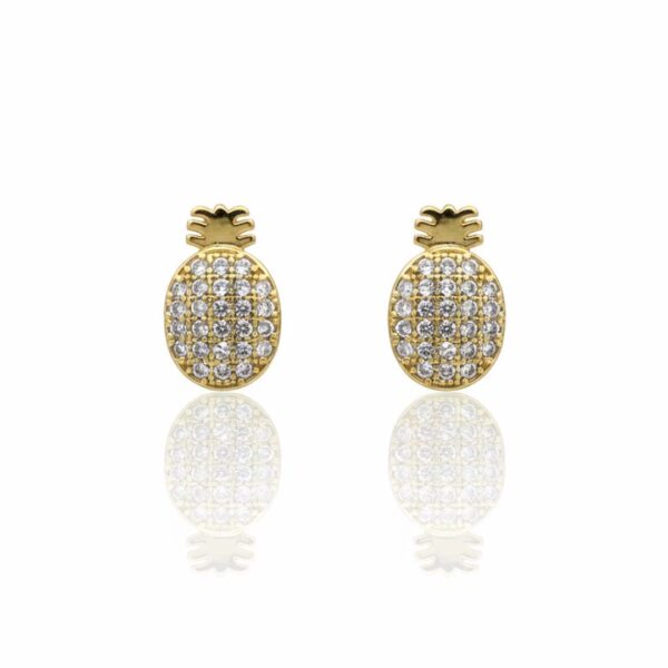 Brinco Abacaxi Cravejado Banhado em Ouro 18k