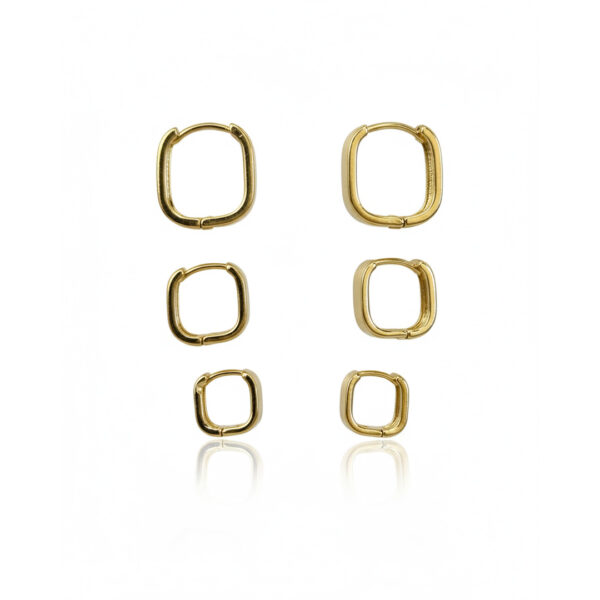 Brinco Trio Quadrado Liso  Banhado em Ouro 18K