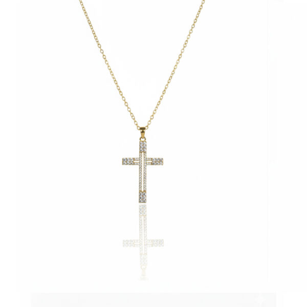 Colar crucifixo cravejado banhado ouro 18k 45cm premium atacado