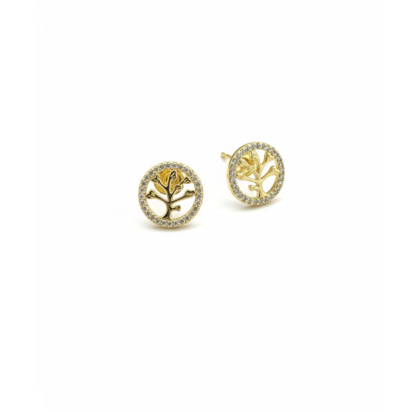 Brinco Mandala Árvore da Vida Cravejado Banhado em Ouro 18K