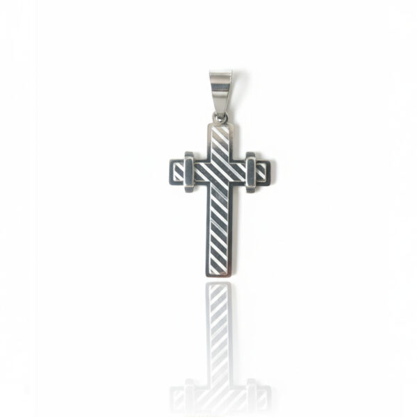 Pingente Crucifixo Listrado em Aço