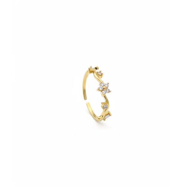 Anel Flor Regulavel Cravejado Banhado em Ouro 18k