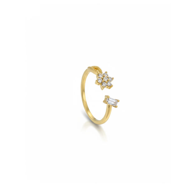 Anel Flor Regulavel Cravejado Banhado em Ouro 18k