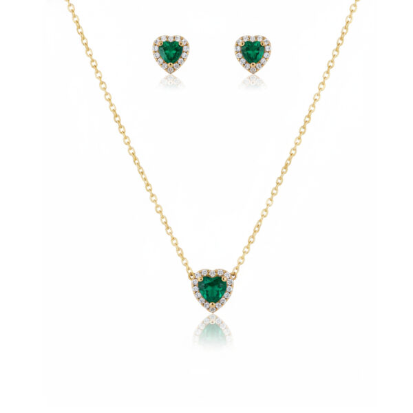 Conjunto Coração Microcravejado Banhao em Ouro 18k