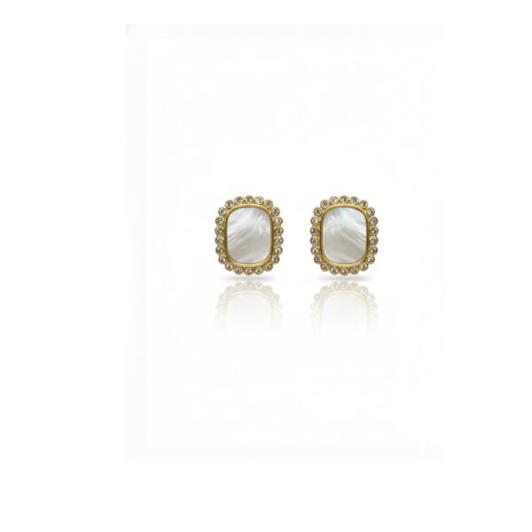 Brinco Quadrado Madreperola Cravejado Banhado em Ouro 18k