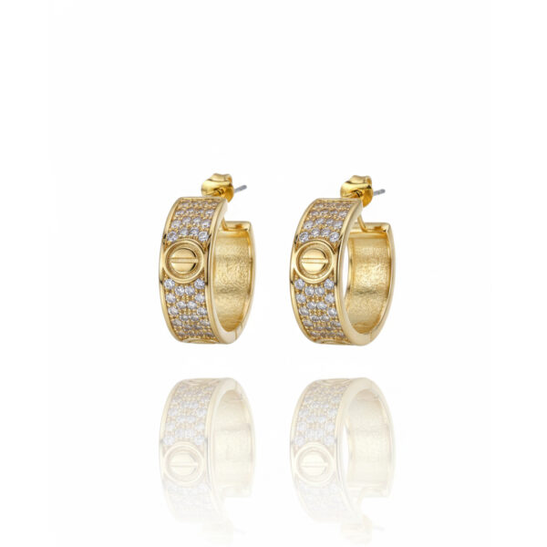 Brinco Argola C Cravejado Banhado em Ouro 18K