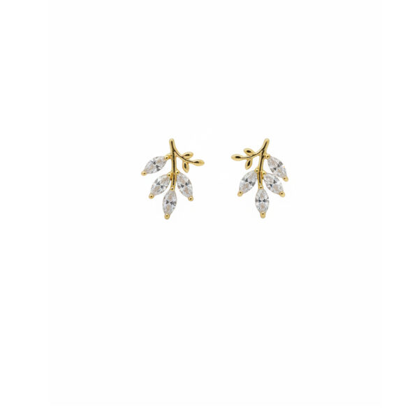 Brinco Folha Cravejado Banhado em Ouro 18k