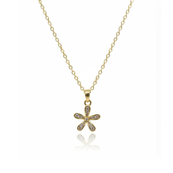 Colar Flor Cravejado Banhado em Ouro 18k