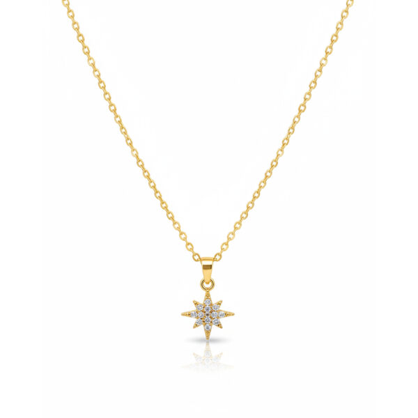 Colar(45 cm + 5cm) Estrela Cravejado Banhado em Ouro 18k