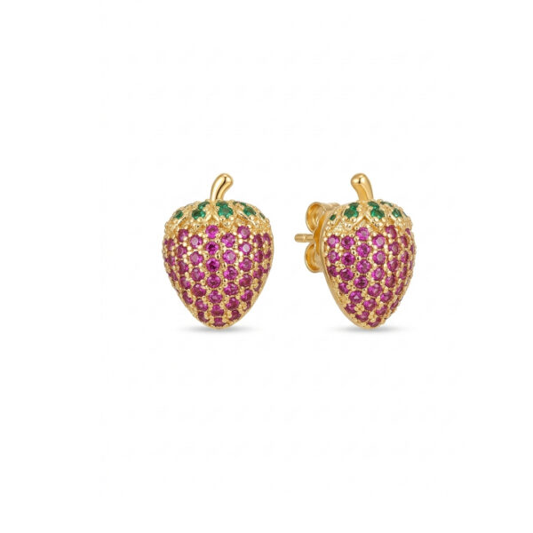 Brinco Morango Cravejado Banhado em Ouro 18k