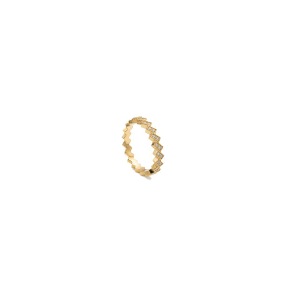 Anel Hexagonal Cravejado Banhado em Ouro 18k
