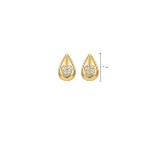 Brinco Gota Coração Cravejado Banhado em Ouro 18k