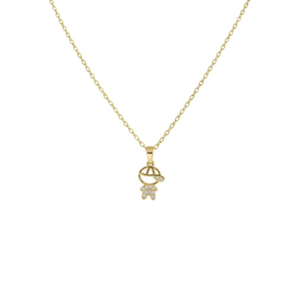 Colar (45 cm + 5 cm) Menino Bonezinho Cravejado Banhado em Ouro 18k