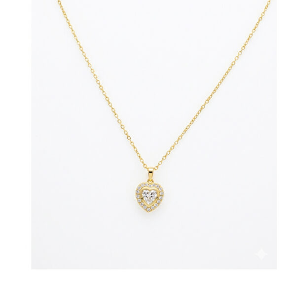 Colar(45 cm + 5 cm)Coração Cravejado Banhado em Ouro 18k
