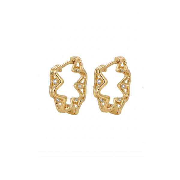 Brinco Click Flor Cravejado Banhado em Ouro 18k
