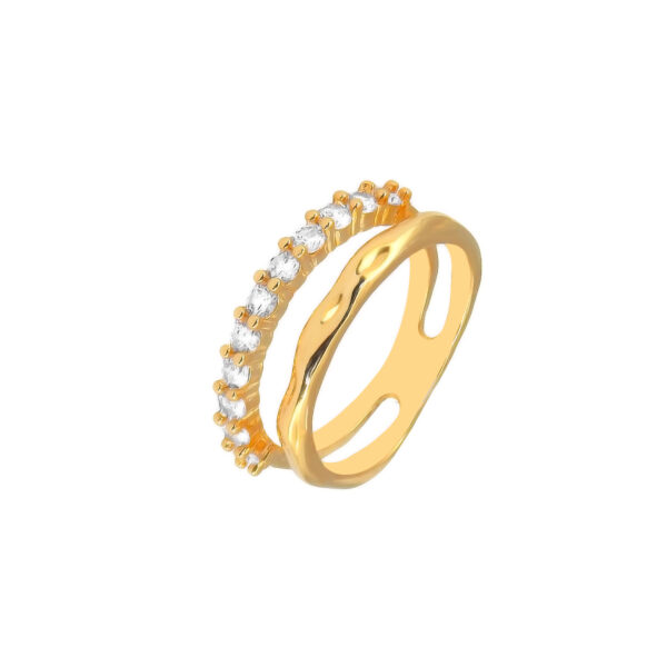 Anel Duplo Cravejado Banhado em Ouro 18K