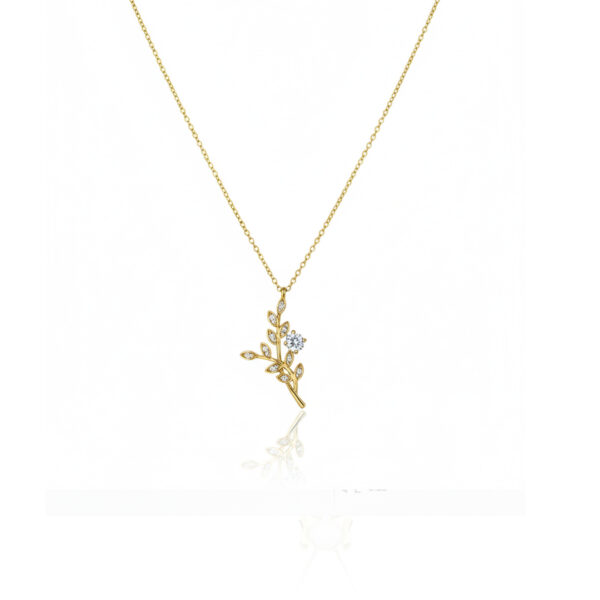 Colar (45 cm + 5 cm) Folhas Cravejado Banhado em Ouro 18k