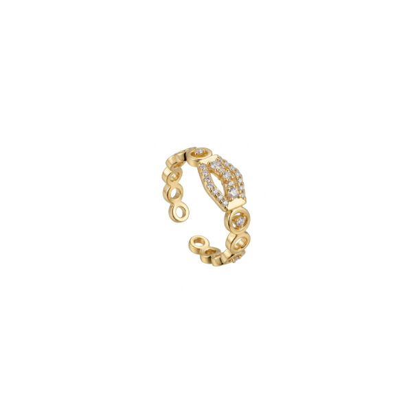 Anel Regulavel Trabalhado Cravejado Banhado em Ouro 18k