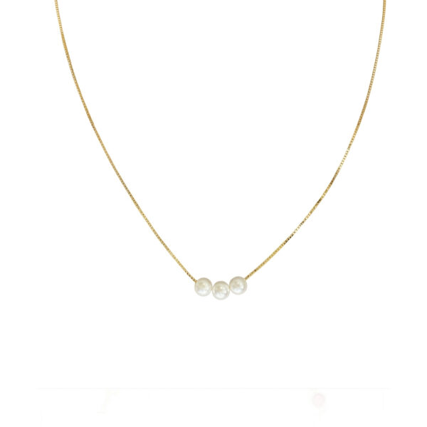 Colar 3 Perolas Banhado em Ouro 18k