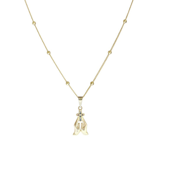 Colar Mão Orando Cravejada Banhado em Ouro 18k
