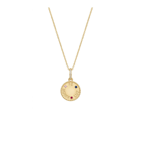 Colar Fé Luz Amor Cravejado Banhado em Ouro 18k