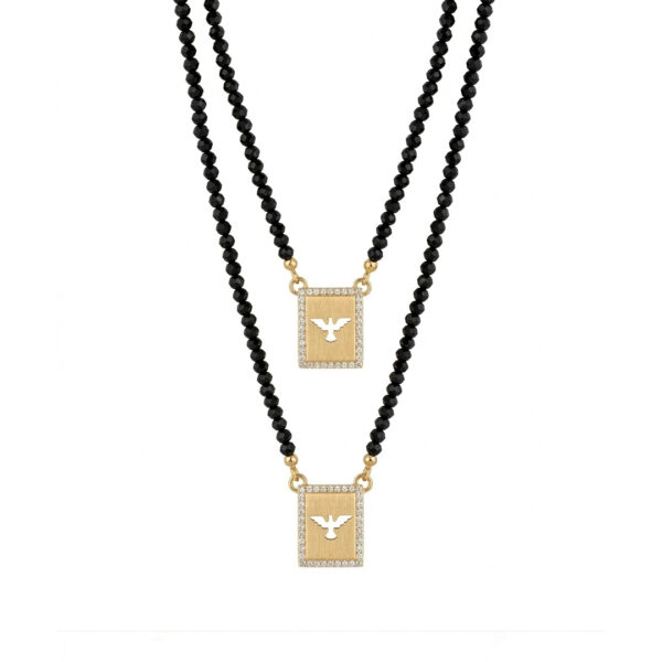 Colar Escapulario Cristais Espirito Santo Banhado em Ouro 18k