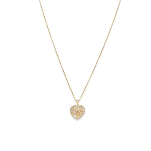 Colar Coração Arvore Cravejado Banhado em Ouro 18k