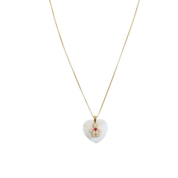 Colar(45 cm + 5 cm)Coração Menina Cravejado Banhado em Ouro 18k.