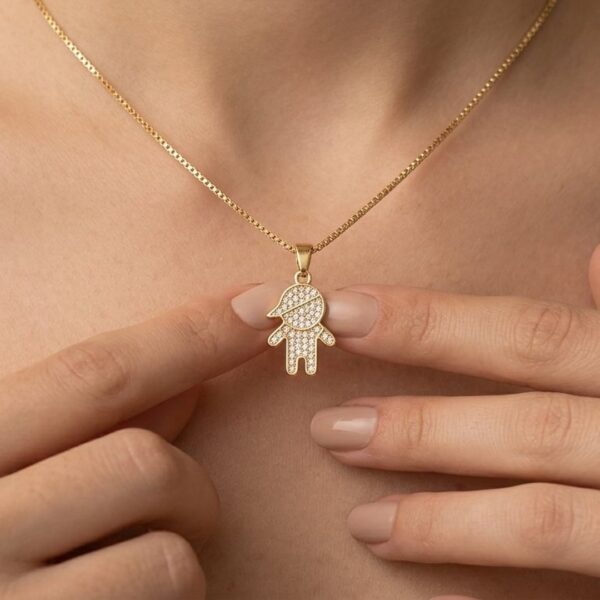 Colar (45 cm + 5 cm) Menino Cravejado Banhado em Ouro 18k