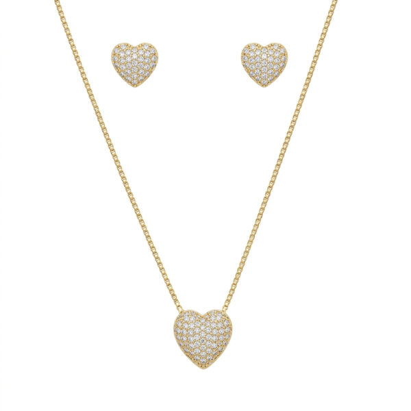 Conjunto coração microcravejado banhado ouro 18k premium atacado