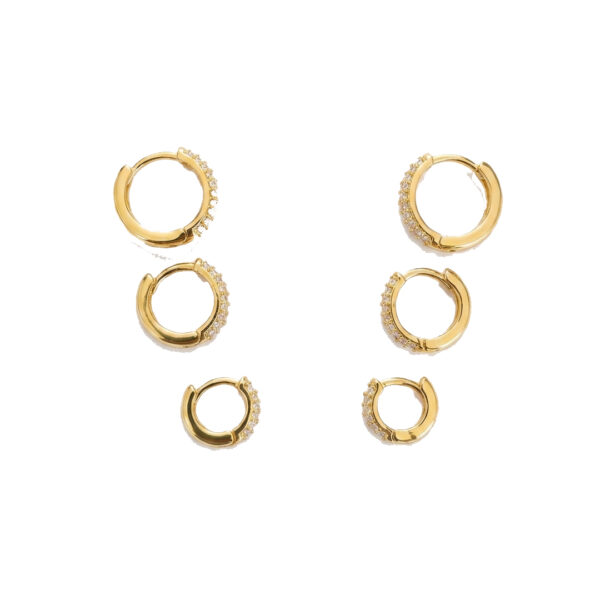 Brinco Trio Argola Cravejado Banhado em Ouro 18k