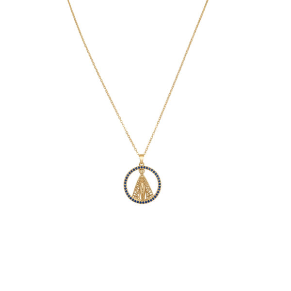 Colar(45cm + 5 cm) Mandala NS Cravejado Banhado em Ouro 18k