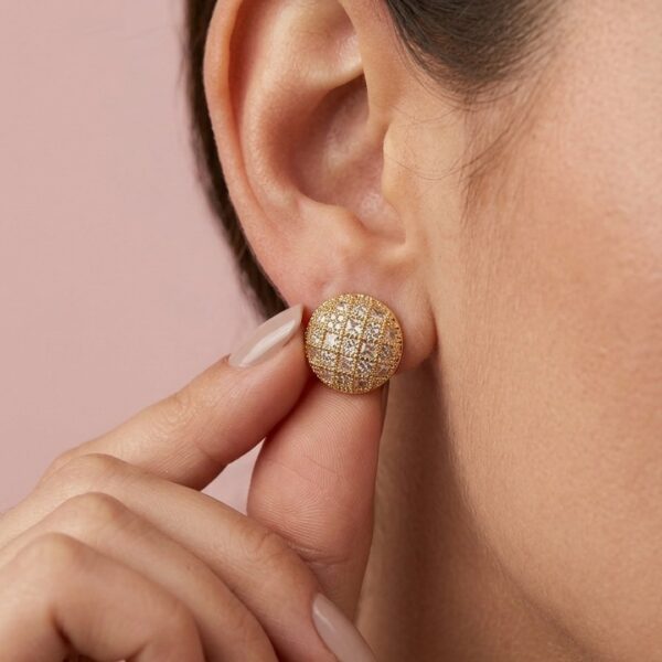 Brinco Mandala Trabalhado G Cravejado Banhado em Ouro 18k