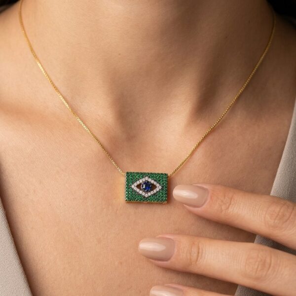 Colar(45 cm + 5 Cm)Brasil Cravejado Banhado em Ouro 18k