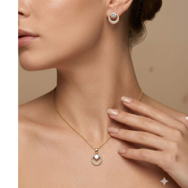 Conjunto Mandala Vazado Ponto de Luz Fcravejado Banhado em Ouro 18k